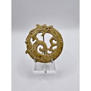 Nephrite Jade Dragon Bi Disc Ornament – Carved Round Pendant